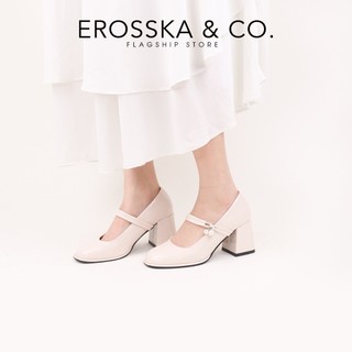 Erosska - Giày cao gót nữ mũi tròn đính hạt ngọc kiểu dáng sang trọng màu đen cao 7cm - EP017