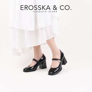Erosska - Giày cao gót nữ mũi tròn đính hạt ngọc kiểu dáng sang trọng màu đen cao 7cm - EP017