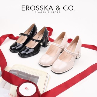 Erosska - Giày cao gót nữ mũi tròn đính hạt ngọc kiểu dáng sang trọng màu đen cao 7cm - EP017