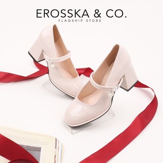 Erosska - Giày cao gót nữ mũi tròn đính hạt ngọc kiểu dáng sang trọng màu đen cao 7cm - EP017