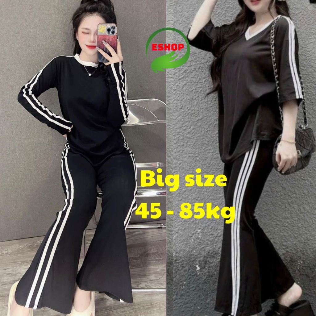 Đồ Bộ Thu Đông Nữ Tay Dài Quốn Ống Rộng Bigsize ESHOP Set Bộ Nữ Sang Chảnh Quần Ống Loe Áo Thun Nữ Tay Dài Form Rộng TD9