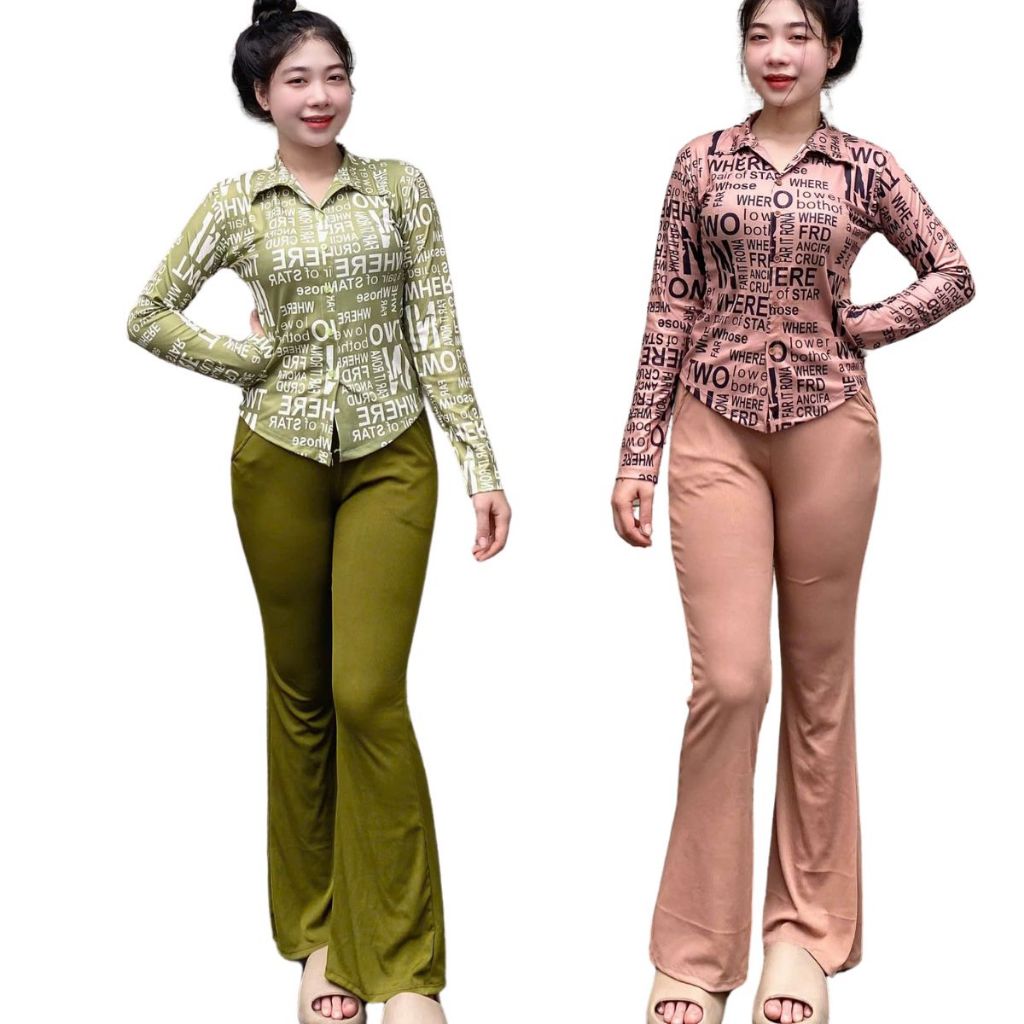 Đồ Bộ Thu Đông Nữ Tay Dài Quốn Ống Rộng Bigsize ESHOP Set Bộ Nữ Sang Chảnh Quần Ống Loe Áo Thun Nữ Tay Dài Form Rộng TD9
