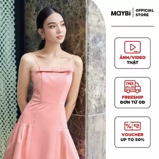 Đầm midi xòe phi tapta phối nơ Maybi