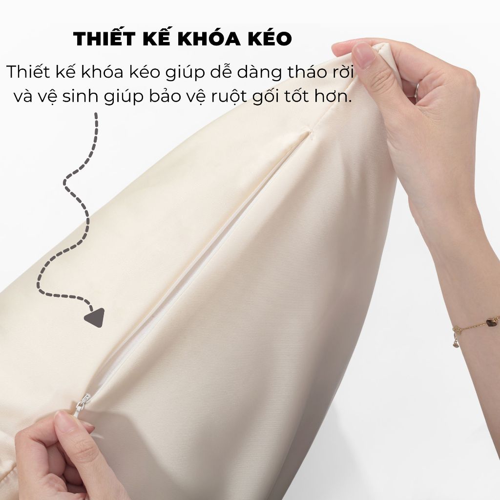 Ảnh 01 Vỏ Gối Nằm Gòn Bedding Lụa Satin Premium Cao Cấp Khoá Kéo Màu Trơn 50x70 cm 2
