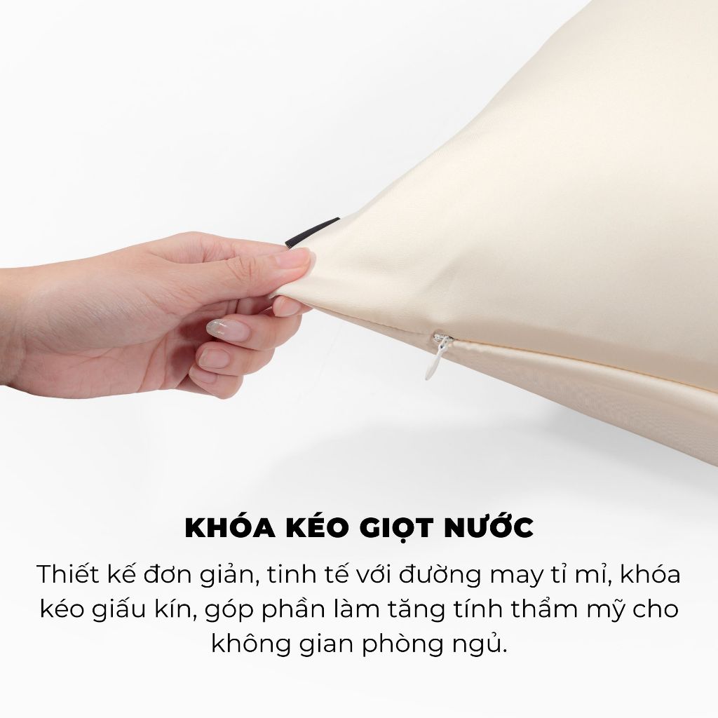 Ảnh 01 Vỏ Gối Nằm Gòn Bedding Lụa Satin Premium Cao Cấp Khoá Kéo Màu Trơn 50x70 cm 3
