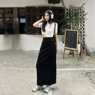 Chân váy nữ dáng suông dài chữ A cạp chun ôm body chất thun co giãn thiết kế trẻ trung năng động HCOM2765 YuuMi Style
