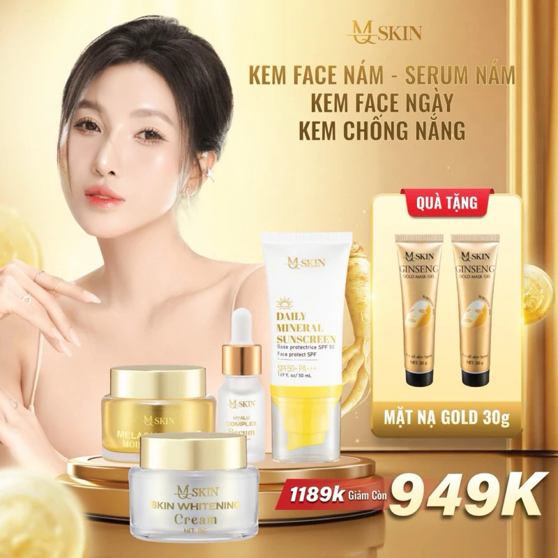Ảnh Combo Tái Tạo Da Mặt MQ Skin Sâm Vàng: Cao Nám, Face Ngày, Serum,Kem Chống Nắng Bảo Vệ Da 2