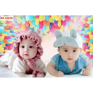 Tranh dán tường em bé đáng yêu, tranh bé trai bé gái, tranh em bé sinh đôi in trên chất liệu vải lụa (tặng kèm keo dán)