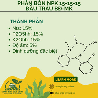 Phân Bón Đầu Trâu 15-15-15 NPK Bình Điền (Túi 1KG) - Giúp tăng trưởng, Chồi lá khỏe, Ra hoa nhiều