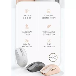 Chuột Không Dây Bluetooth Free Wolf A3 Pin Sạc Nút im Lặng Chống Ồn Cho Máy Tính, Laptop, Ipad