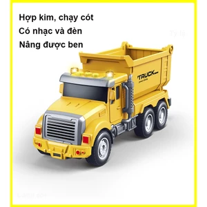 Đồ chơi xe ô tô tải nâng được ben bằng hợp kim và nhựa có nhạc và đèn, kích thước lớn, chạy cót