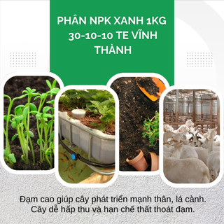 Phân bón NPK XANH 30-10-10 + 80Zn Túi 1kg (bán lẻ) - Giúp xanh cây, tốt lá, đâm tược mạnh, thân cành