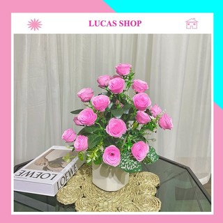 Hoa Giả- Cụm Hoa Hồng Tuyết 12 Nhánh Decor Nhà Cửa, văn Phòng Siêu Xinh