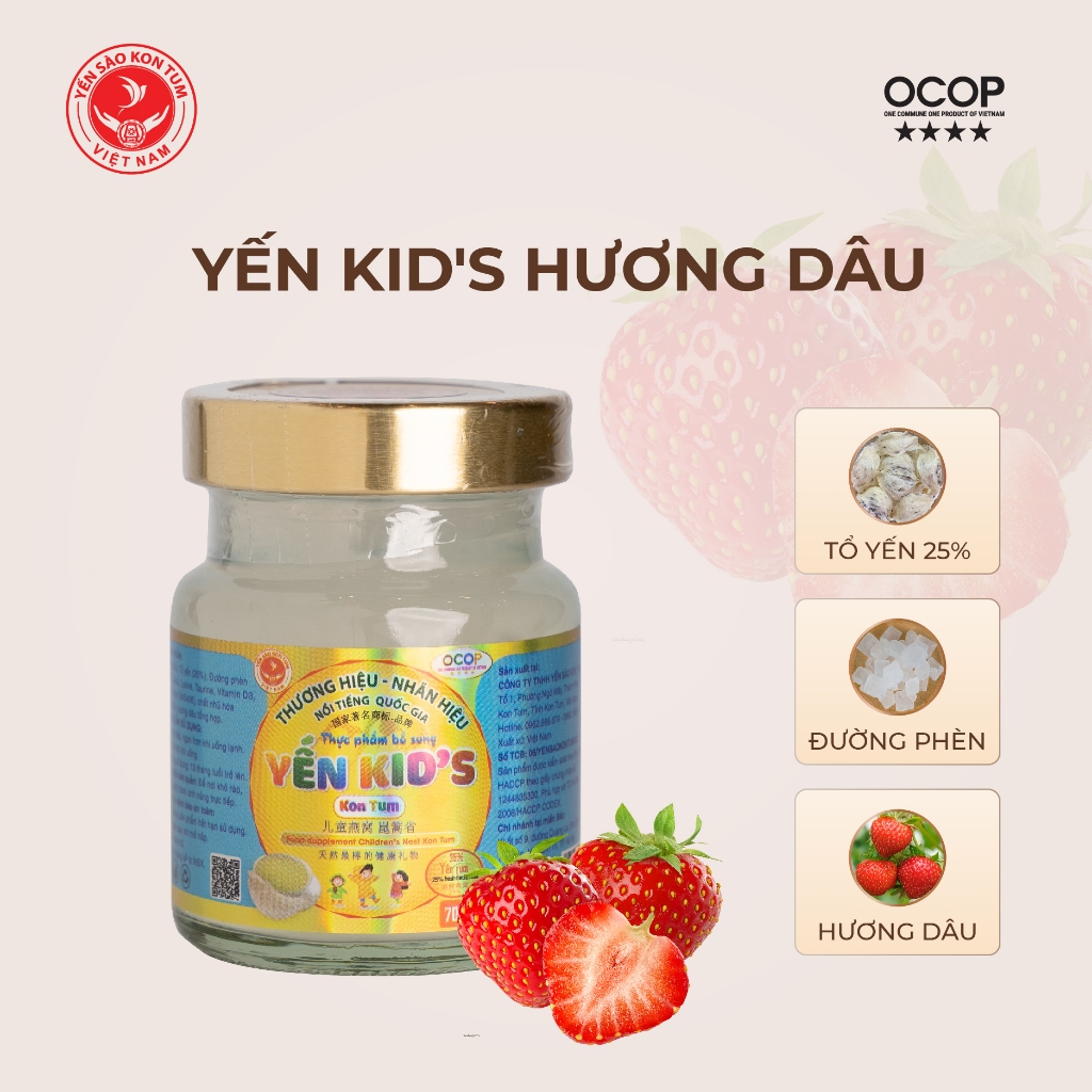 Yến Chưng Sẵn Cho Bé, 25% Yến Sào Hương Dâu Tăng Cường Sức Đề Kháng