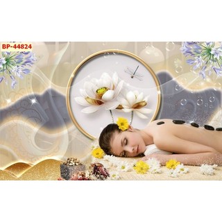 Tranh dán spa dưỡng sinh, decor gội đầu dưỡng sinh, tranh ngâm chân thảo dược, tranh 3D in trên vải lụa (tặng keo dán)