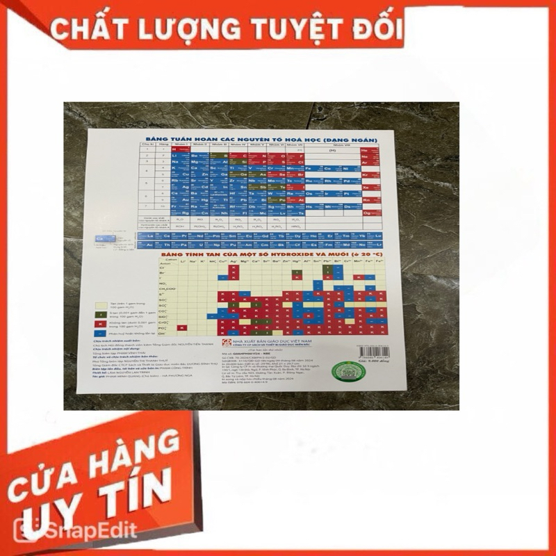 BẢNG HỆ THỐNG TUẦN HOÀN HÓA HỌC DÀNH CHO HỌC SINH TH PT NXB GD - VPP QUỐC HUY.