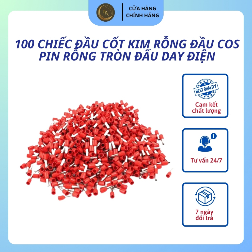 100 chiếc Đầu cốt kim rỗng đầu cos pin rỗng tròn đấu day điện | Shopee ...