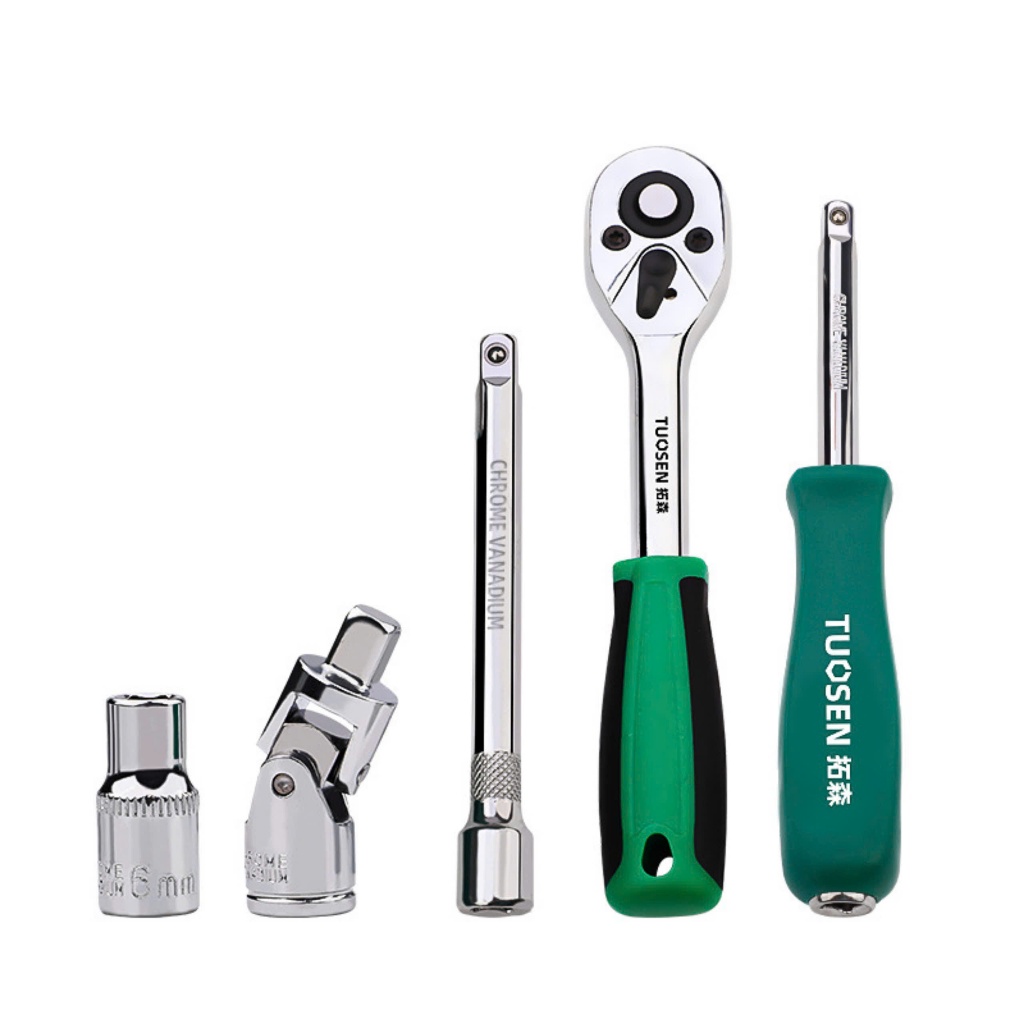 Nguyên Bộ Đầu Tuýp Đầu Khẩu 1/4 Ngắn 4-14mm, Đầu Lắc Léo, Đầu Nối Dài, Tay Vặn Khẩu Tự Động Tuosen
