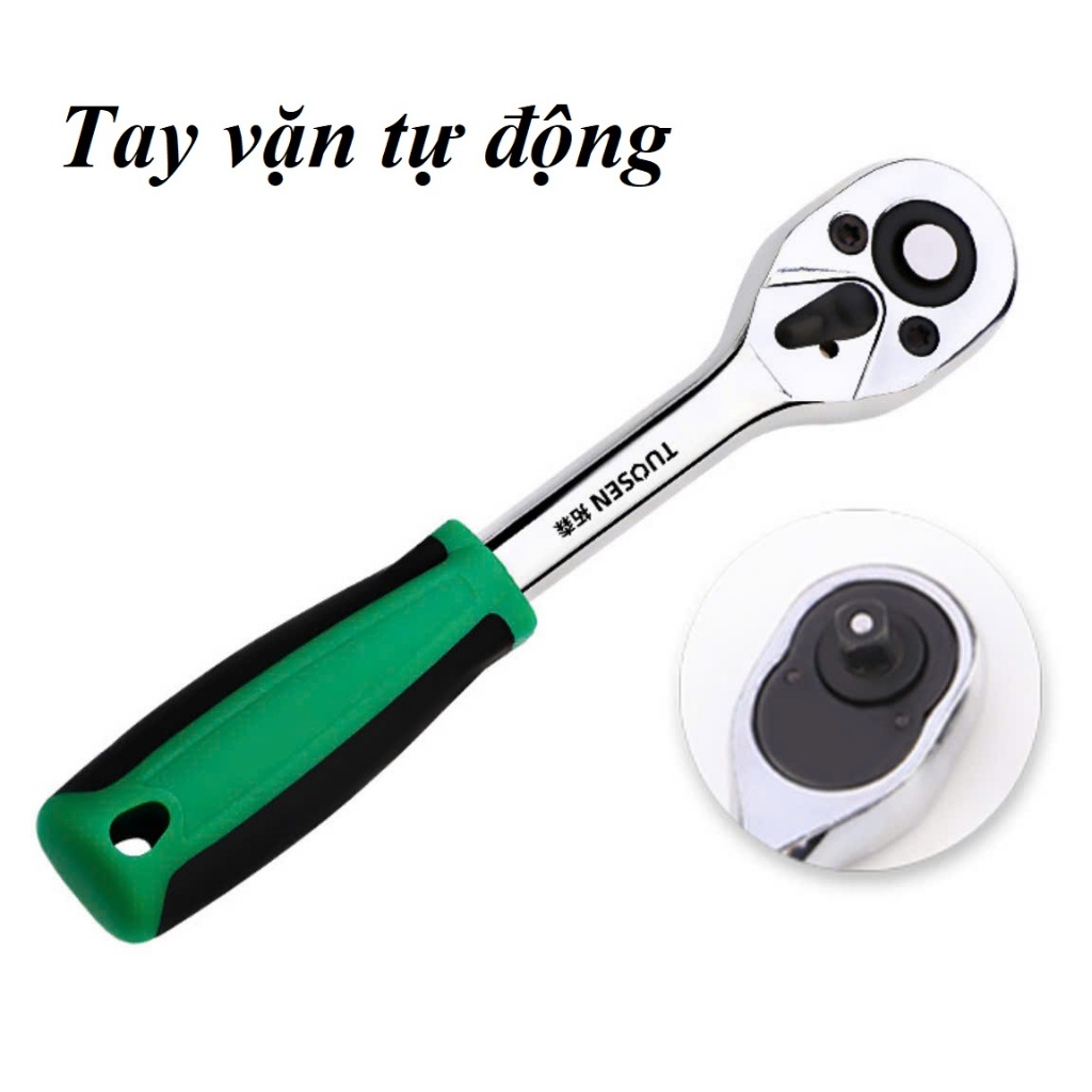 Nguyên Bộ Đầu Tuýp Đầu Khẩu 1/4 Ngắn 4-14mm, Đầu Lắc Léo, Đầu Nối Dài, Tay Vặn Khẩu Tự Động Tuosen
