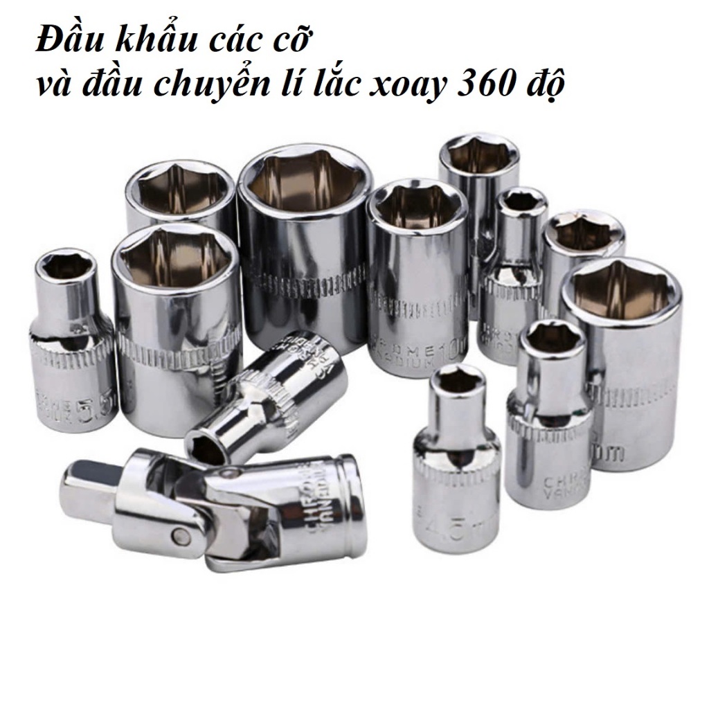 Nguyên Bộ Đầu Tuýp Đầu Khẩu 1/4 Ngắn 4-14mm, Đầu Lắc Léo, Đầu Nối Dài, Tay Vặn Khẩu Tự Động Tuosen