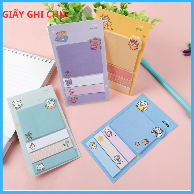 Giấy note 80 tờ, set giấy ghi chú cute dễ thương nhỏ gọn nhiều màu đa ...