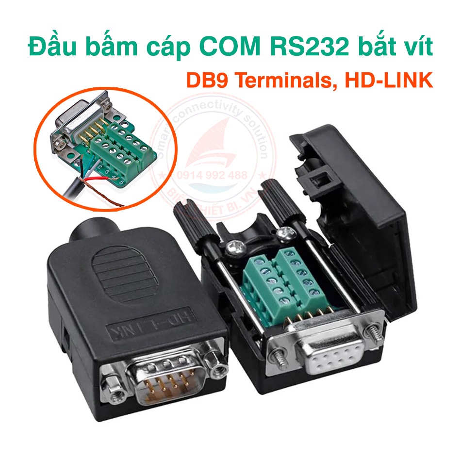 Đầu nối DB9 Male, Female bắt vít, HD-LINK. Tạo cáp COM DB9 Đực Cái ...