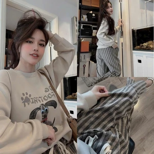 Bộ Đồ Nỉ Nữ Thu Đông Đáng Yêu Chất Liệu Nỉ Cotton Phong Cách Năng Động