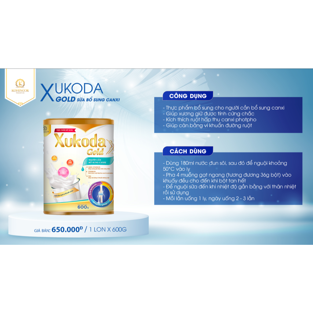 Ảnh Sữa Canxi cho người già, hỗ trợ xương khớp Xukoda Gold - Kohinoor 600g 2