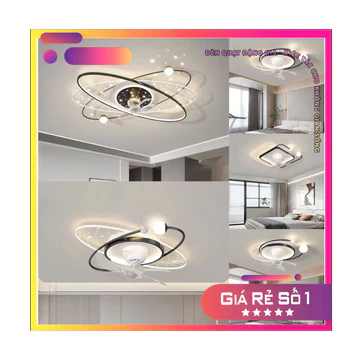 Quạt đèn ốp sát trần,quạt đảo trần xoay 360 độ trang trí phòng khách-phòng ngủ chung cư trần thấp có điều khiển từ xa