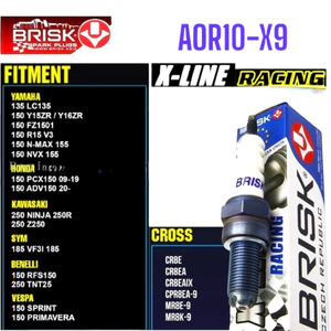 Busi, Bugi chân dài 4 chấu Brisk X-Line Racing AOR10-X9 LC 135, Y15ZR,Y16ZR,R15 V3,N-Max 155,NVX 155