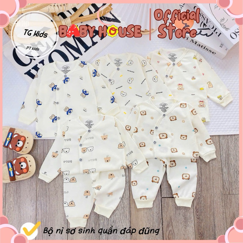 SET 5 BỘ NỈ COTTON SƠ SINH THU ĐÔNG VẠT CHÉO Cho Bé 0-9 THáng