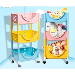 Kệ 3 tầng hình mặt cười tiết kiệm diện tích, đựng đồ dùng cho bé có bánh xe xoay 360 độ tặng kèm bút cảm ứng và thú bông