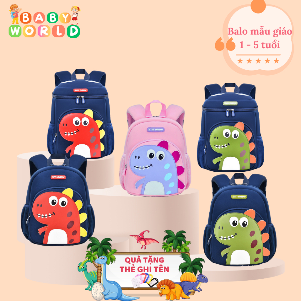 (Mẫu đẹp) Balo khủng long ZM Baby Cho Bé Trai Bé Gái Mầm Non Mẫu Giáo 2-5 tuổi chất liệu đẹp