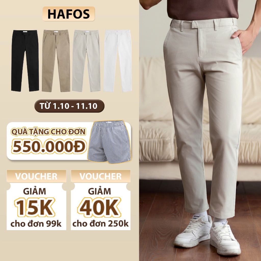 [ LIVE SHOPPE 20/10 ] Quần kaki nam HAFOS Smart Basic co giãn, mềm mịn ...