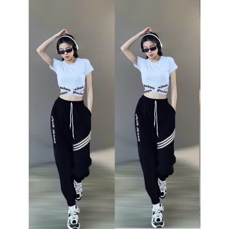 Bộ thể thao croptop vạt chéo quần dài chất thun co giãn tập gym, zumba, erobic...