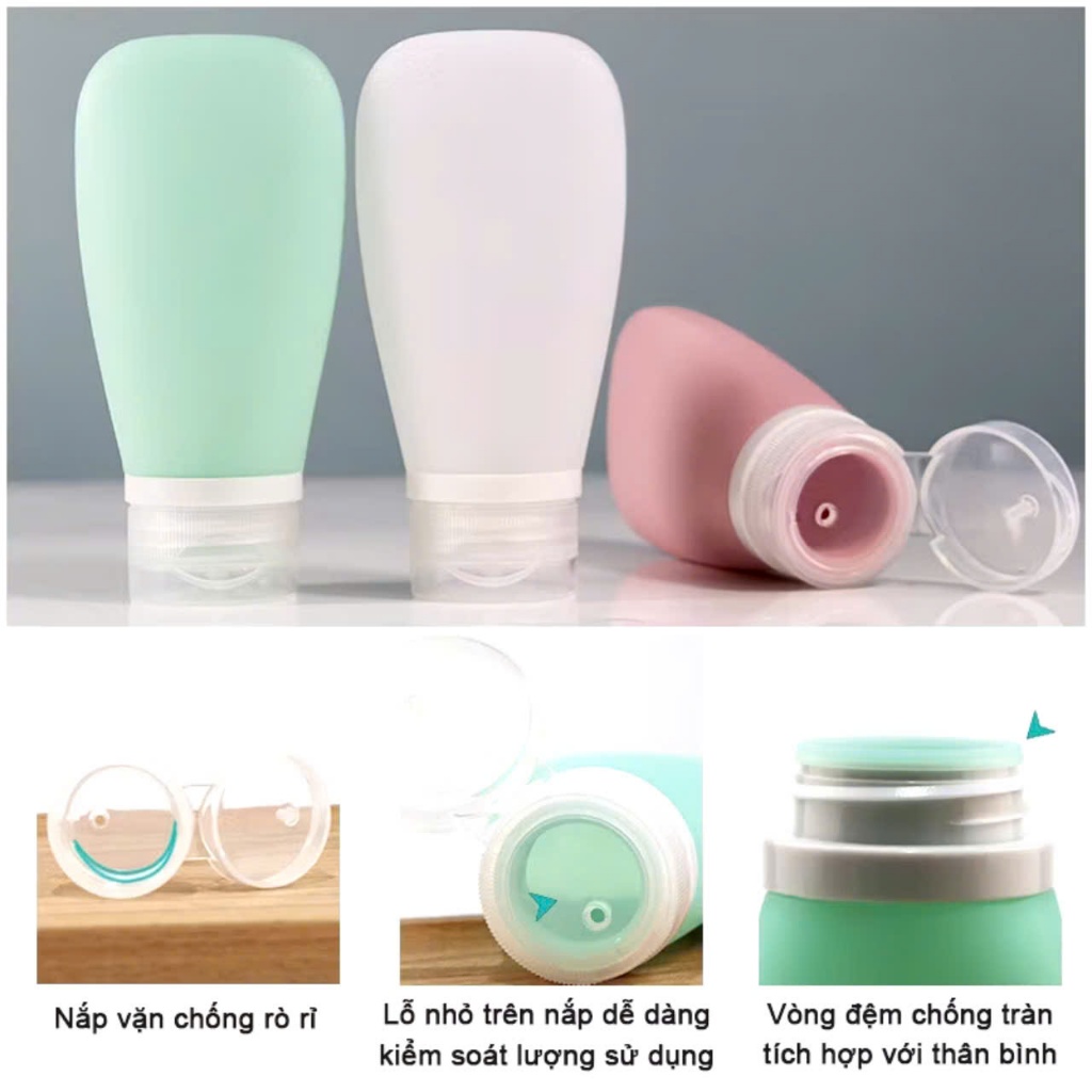 BỘ 3 LỌ CHIẾT SILICON MỀM,  Tuýp Silicon Chiết Mỹ Phẩm Du Lịch,Chai Lọ Chiết Đựng Dầu Gội, Sữa Rửa Mặt, Lotion- LOCHIET
