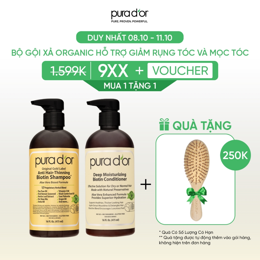 Combo dầu gội dầu xả hữu cơ hỗ trợ giảm rụng tóc, hỗ trợ mọc tóc Biotin ...