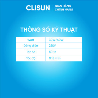 Quạt Thông Gió Hút Tường CLISUN | Quạt Thông Gió Hút Mùi Chống Ồn Tiết Kiệm Điện Thân Nhựa ABS Siêu Bền 30W 40W
