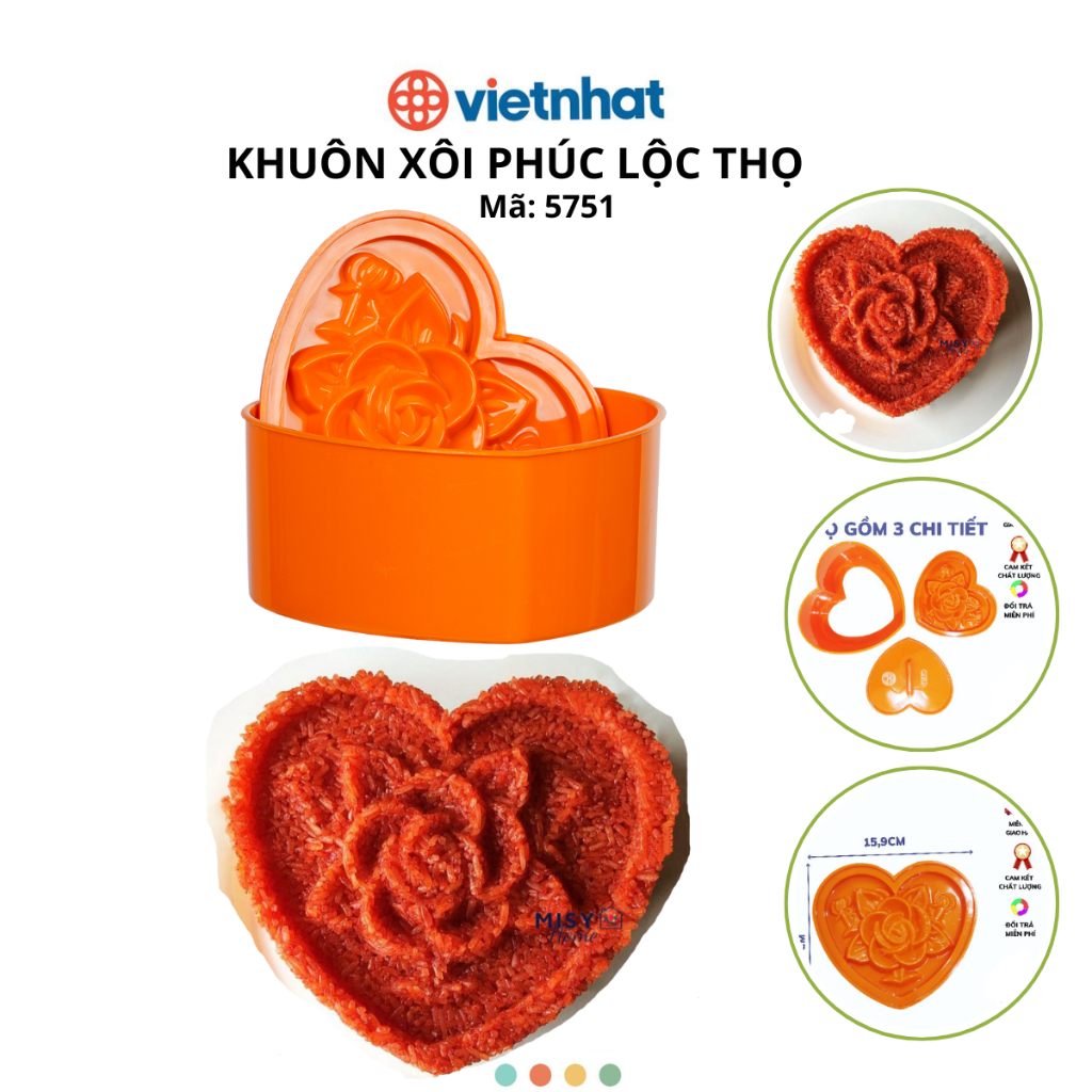Khuôn Xôi Tim Chuyên Dụng Tiệc Cưới, Lễ Ăn Hỏi Chính Hãng VIỆT NHẬT (Mã 5763)