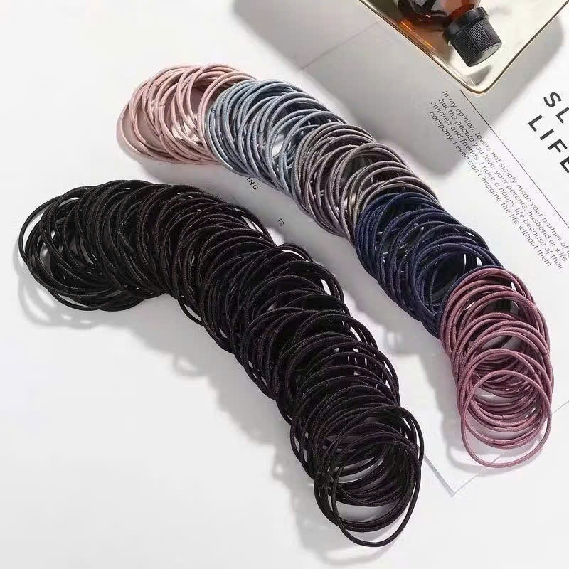 Set 100 Dây Chun Buộc Tóc Trơn Dựng Túi Zip Mix Màu - DÂY THUN SẮC MÀU - MÃ; CHUNBUOCCOTTOC3