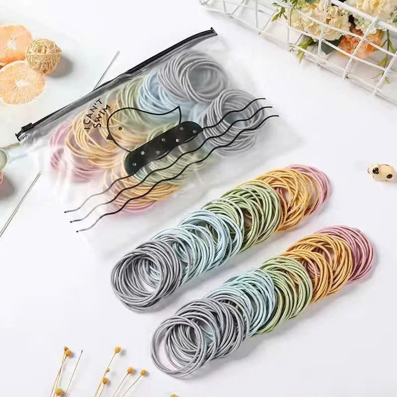 Set 100 Dây Chun Buộc Tóc Trơn Dựng Túi Zip Mix Màu - DÂY THUN SẮC MÀU - MÃ; CHUNBUOCCOTTOC3