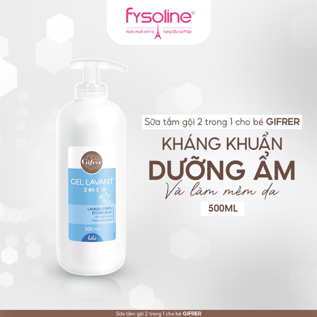Sữa Tắm Gội 2 trong 1 cho bé Gifrer 500ml - Tinh chất Cúc Vạn Thọ Kháng khuẩn tăng cường độ ẩm - Fysoline