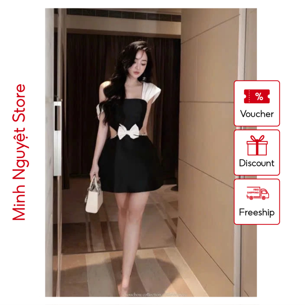 Váy Thiết Kế - Váy Tafta khoét Eo Chân Váy Dáng A Nơ Bụng Khâu Đá