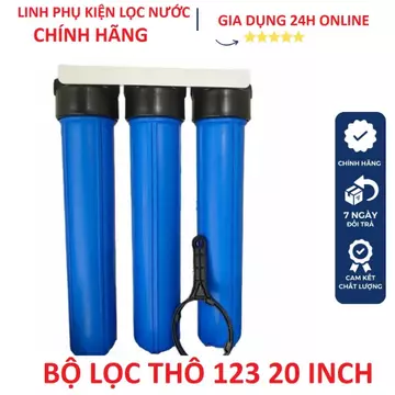 BỘ LỌC NƯỚC LỌC THÔ ĐẦU NGUỒN 20 ICNH 3 CẤP LỌC ĐẦY ĐỦ LÕI LỌC GIÁ TREO SẴN LẮP