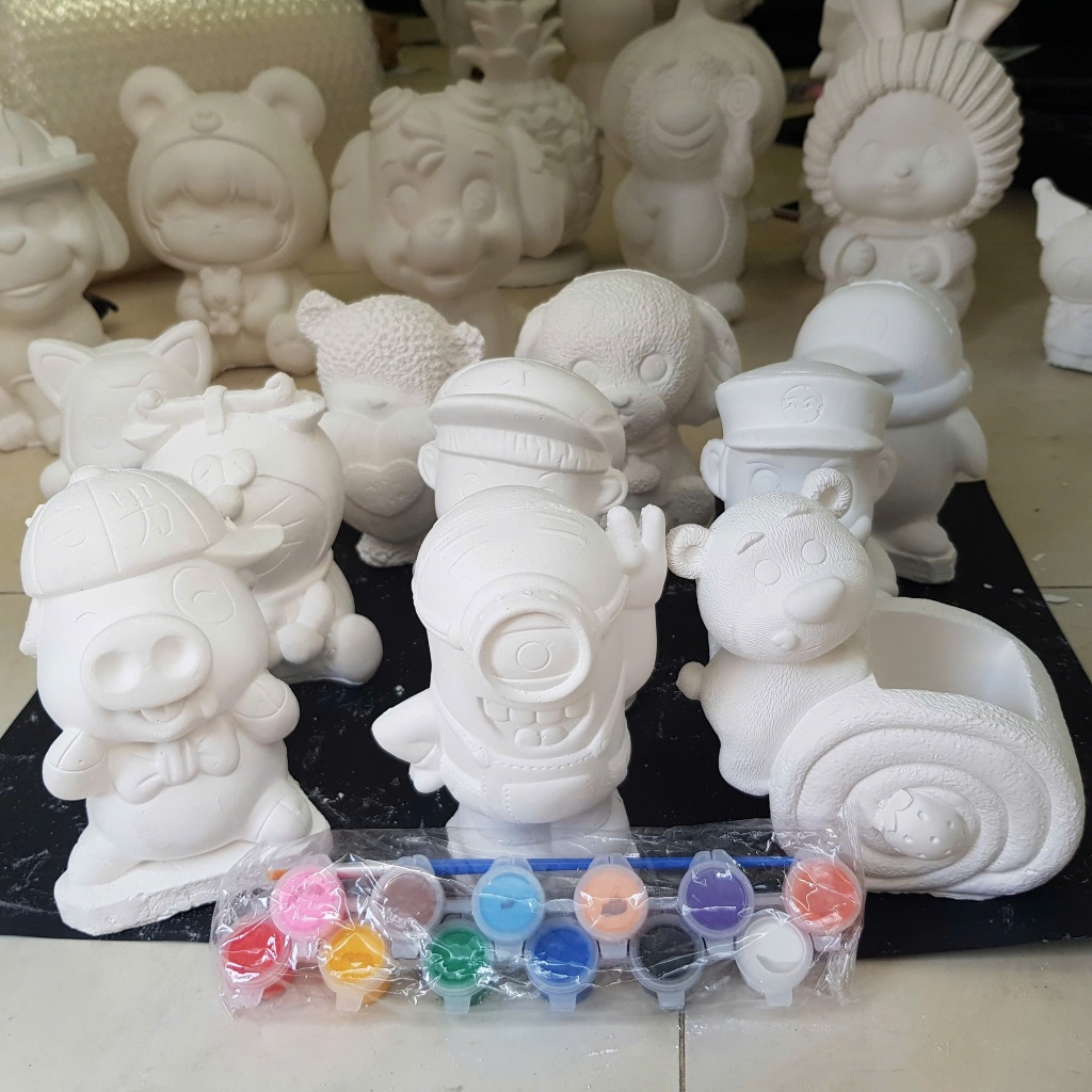 Tặng dây màu] Combo 5, 10 tượng tô màu thạch cao 3D kích thước 13-15 cm kèm 12 màu và 2 cọ cho bé thoải thức sáng tạo