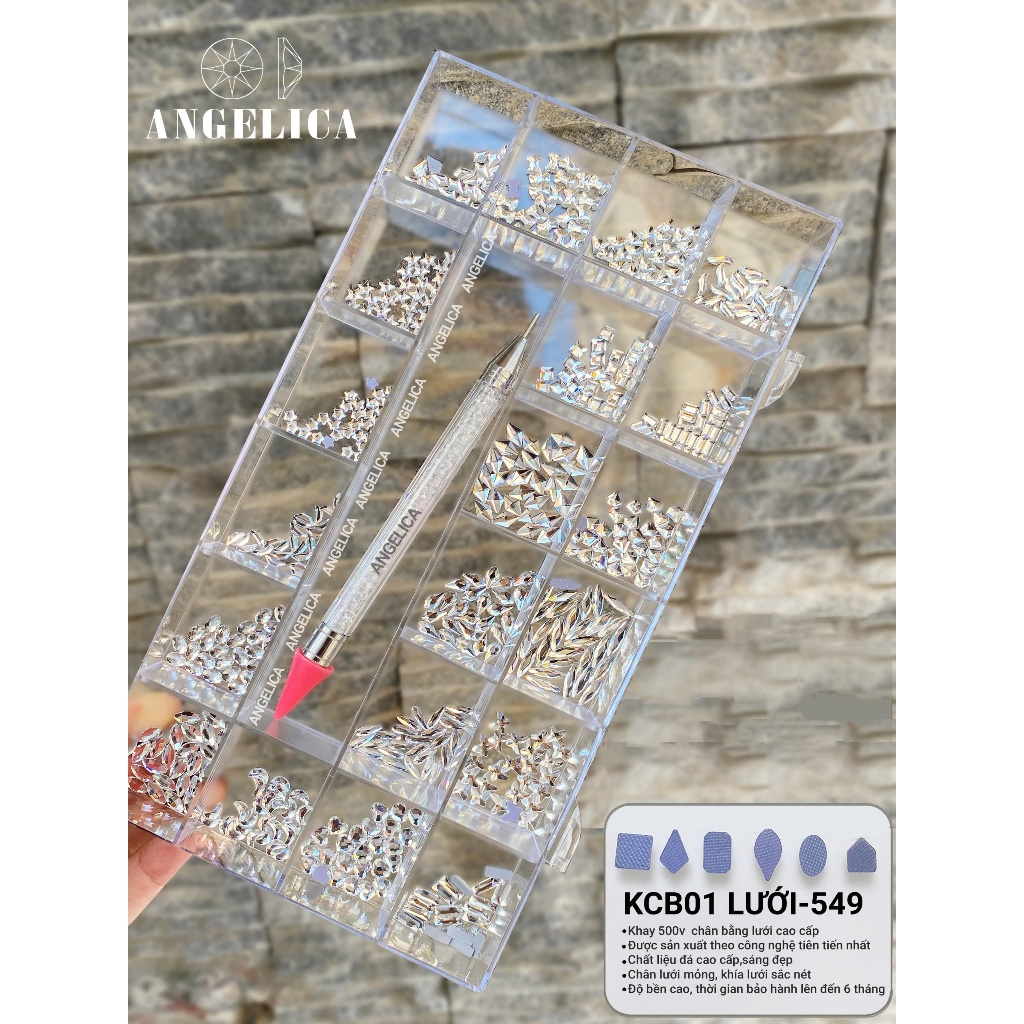 Combo khay đá nail chân lưới trắng chân bằng và chân lưới kèm phụ kiện móng ANGELICA KCBL-549
