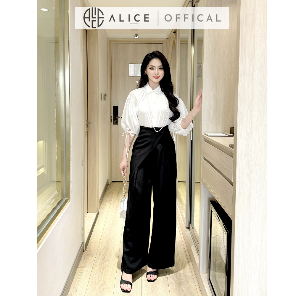 Ảnh Set Áo Thô Tay Lửng Và Quần Thắt Eo Chéo Rubi Dáng Suông Alice Công Sở Thanh Lịch S716 3