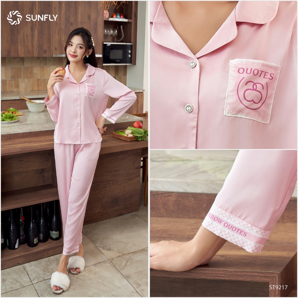 Ảnh Bộ pijamas nữ lụa satin áo dài quần dài ST9217 3