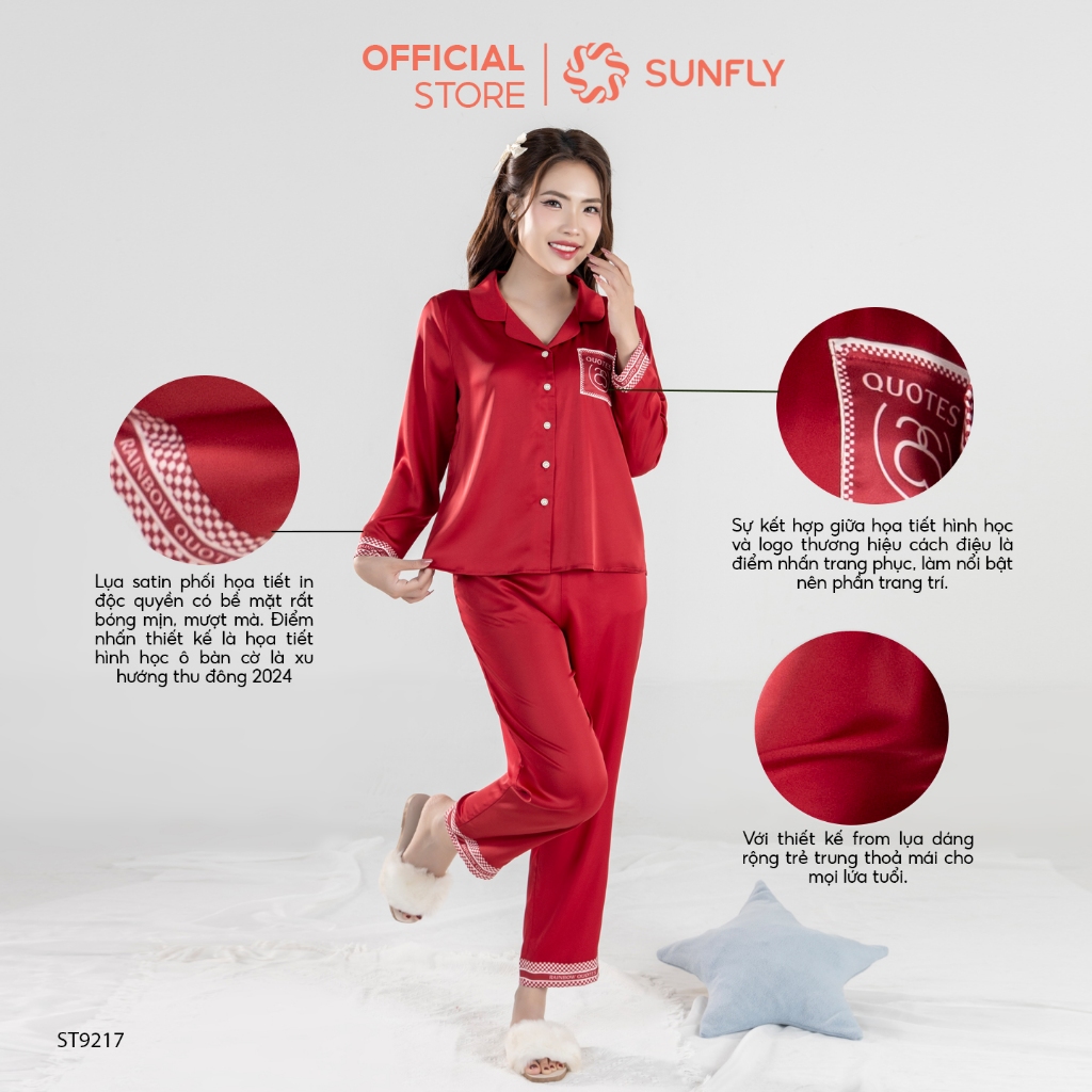 Ảnh Bộ pijamas nữ lụa satin áo dài quần dài ST9217 1