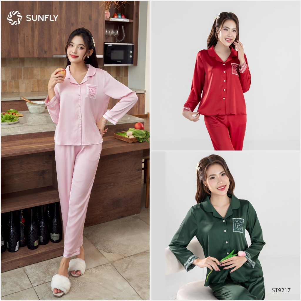 Ảnh Bộ pijamas nữ lụa satin áo dài quần dài ST9217 2